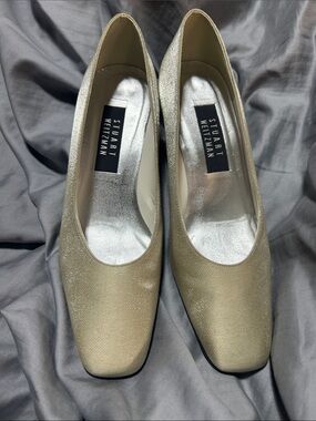 Stuart Weitzman Champagne Gold Satin Low Heel Pumps